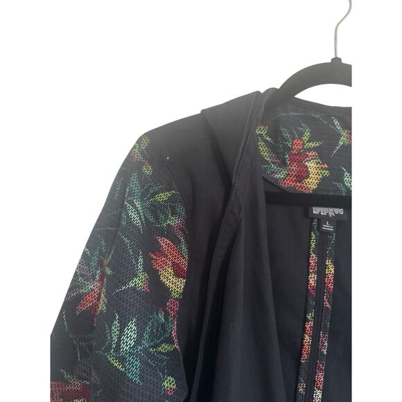 LuLaRoe Supply Size Large Hooded Jacket Canvas Floral Black Open Cardigan #5146 - Picture 4 of 14